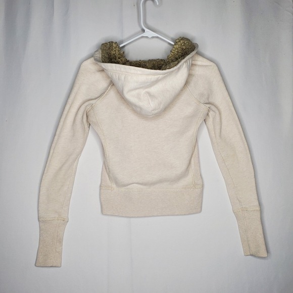 Abercrombie Fitch Hoodie Jacket Large Jrs Sherpa-Lined Cream V-Neck Moose Logo - Picture 2 of 9